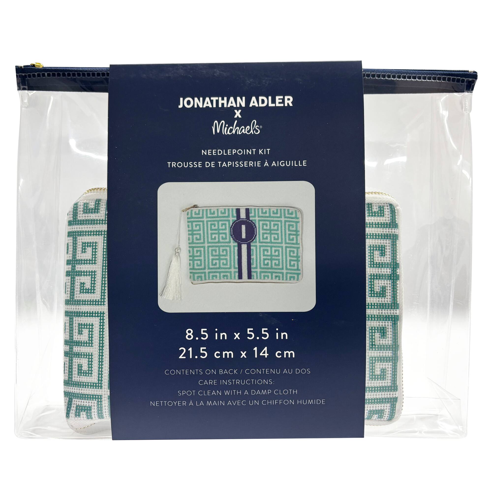 Jonathan Adler x Michaels Blue & White Greek Key Monogram Needlepoint Clutch Kit